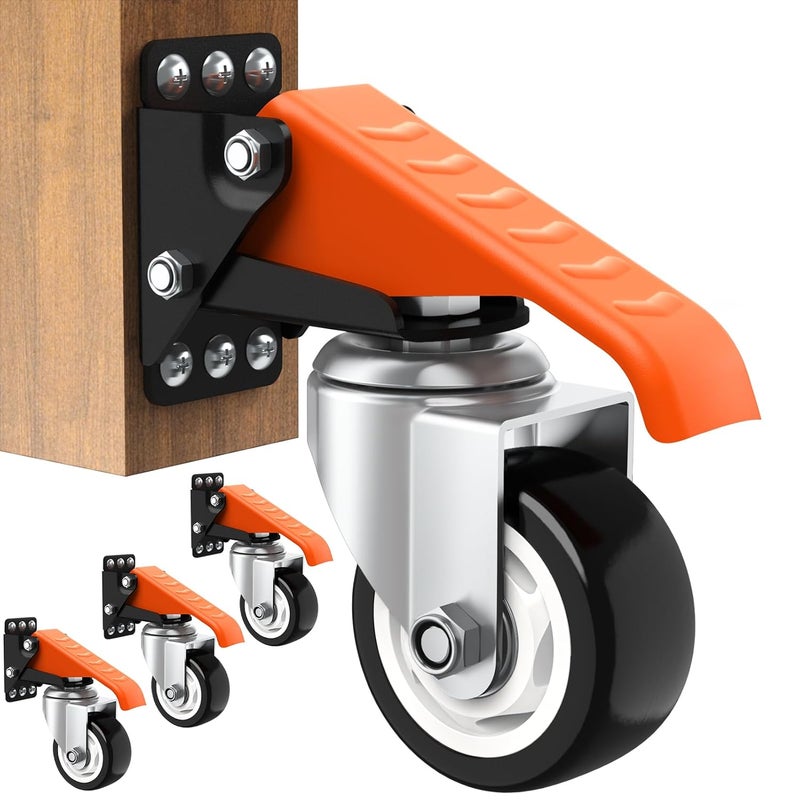 Ronlap Workbench Casters Kit 880 Lbs Capacity, 3" Extra Heavy Duty Retractable Casters 4 Pack, Side Mounted Adjustable Table Stepdown Casters - Image 1